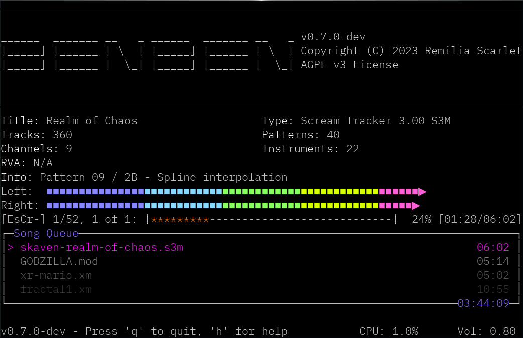 A screenshot of Benben v0.7.0-dev playing 'Realm of Chaos' by Skaven
